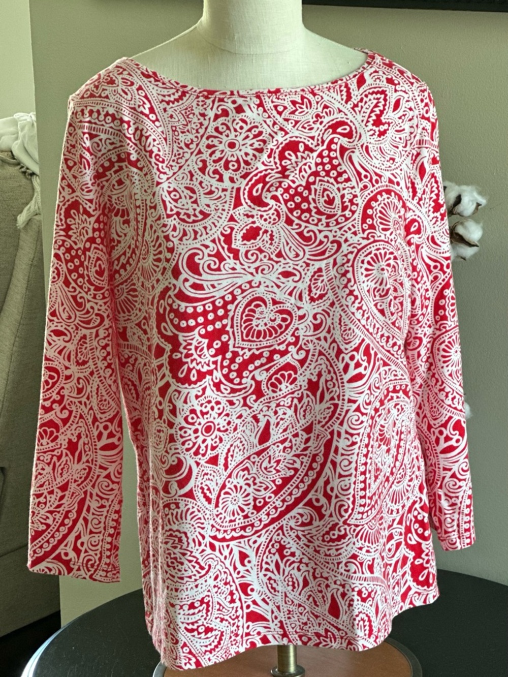 Talbots Red and White Paisley Boatneck Tunic